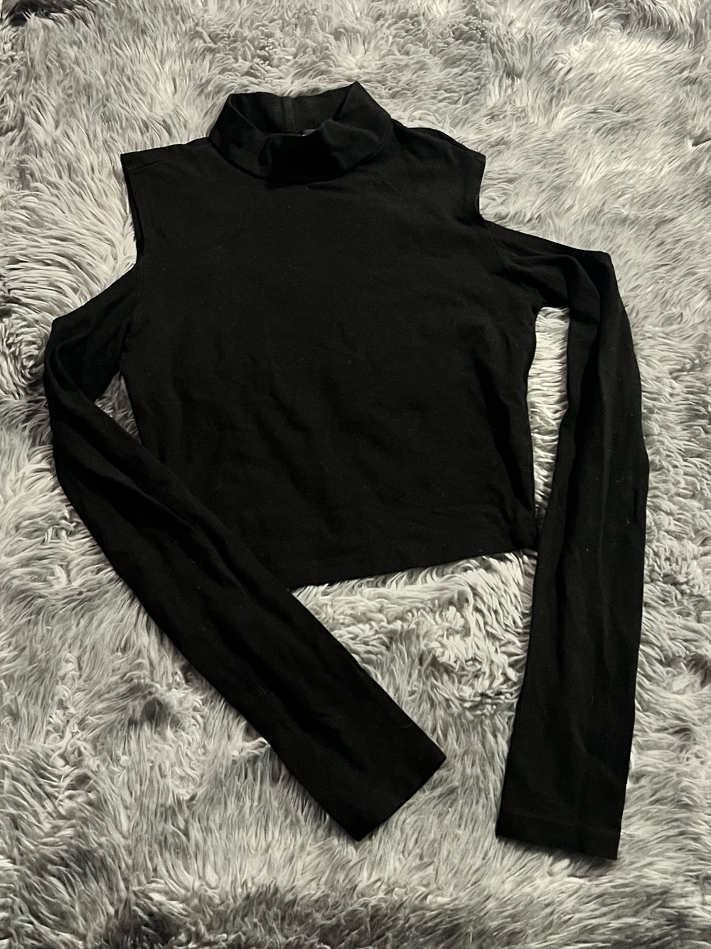 Forever 21 Black Mock Neck Cold-Shoulder Crop Top